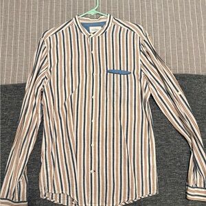 Pull&Bear Striped Shirt - Blue and Tan